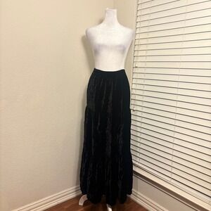 Double D Ranchwear 90s Black Crushed Velvet Tiered Maxi Skirt Witchy Gothic L